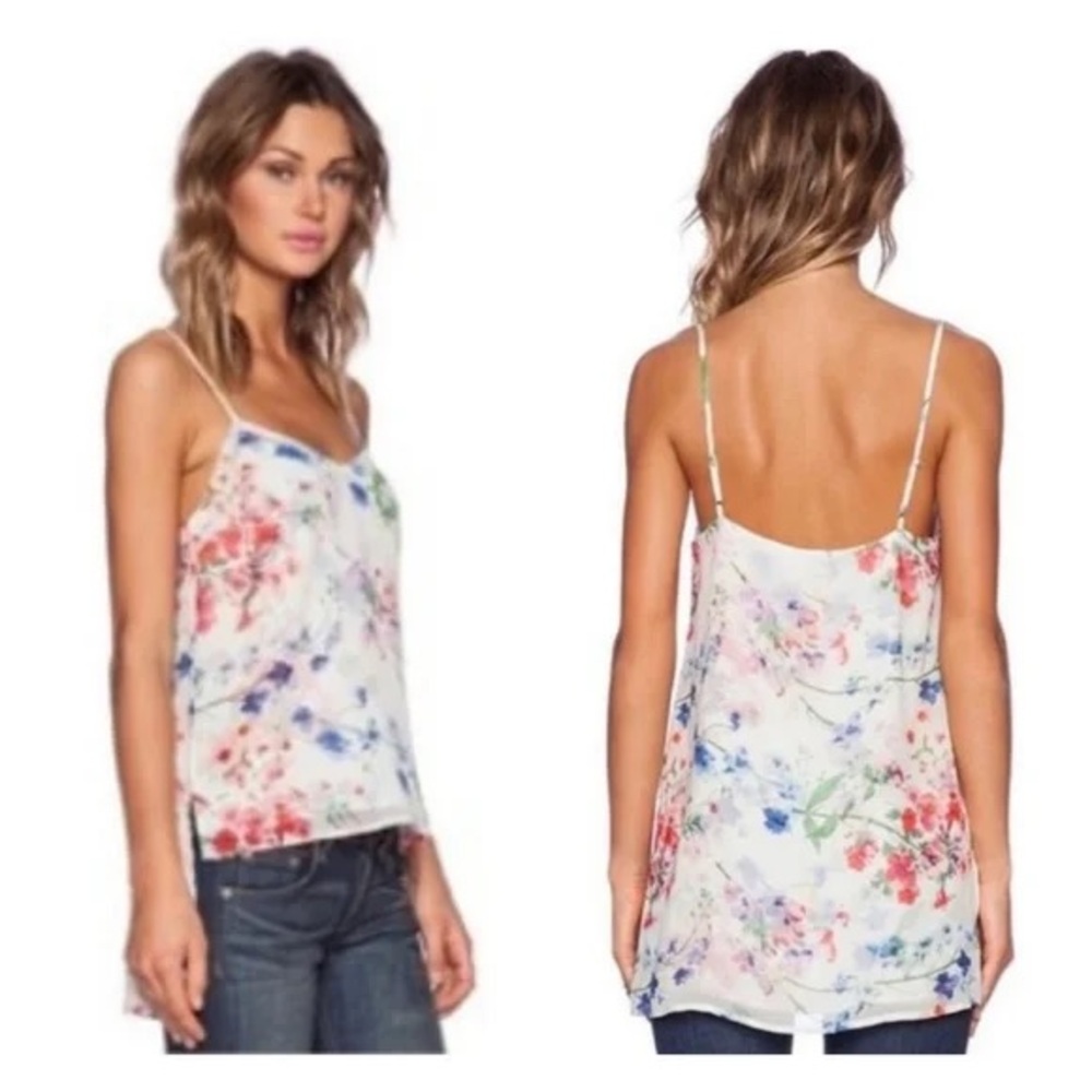 Theory Vaneese Garden Print floral Silk white Top Silk camisole size XS/P/TP